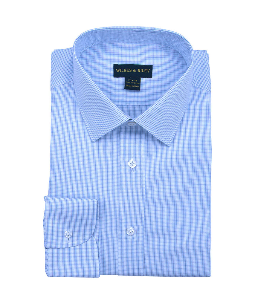 Wilkes and Riley Tailored Fit Mini Check w/ Spread Collar