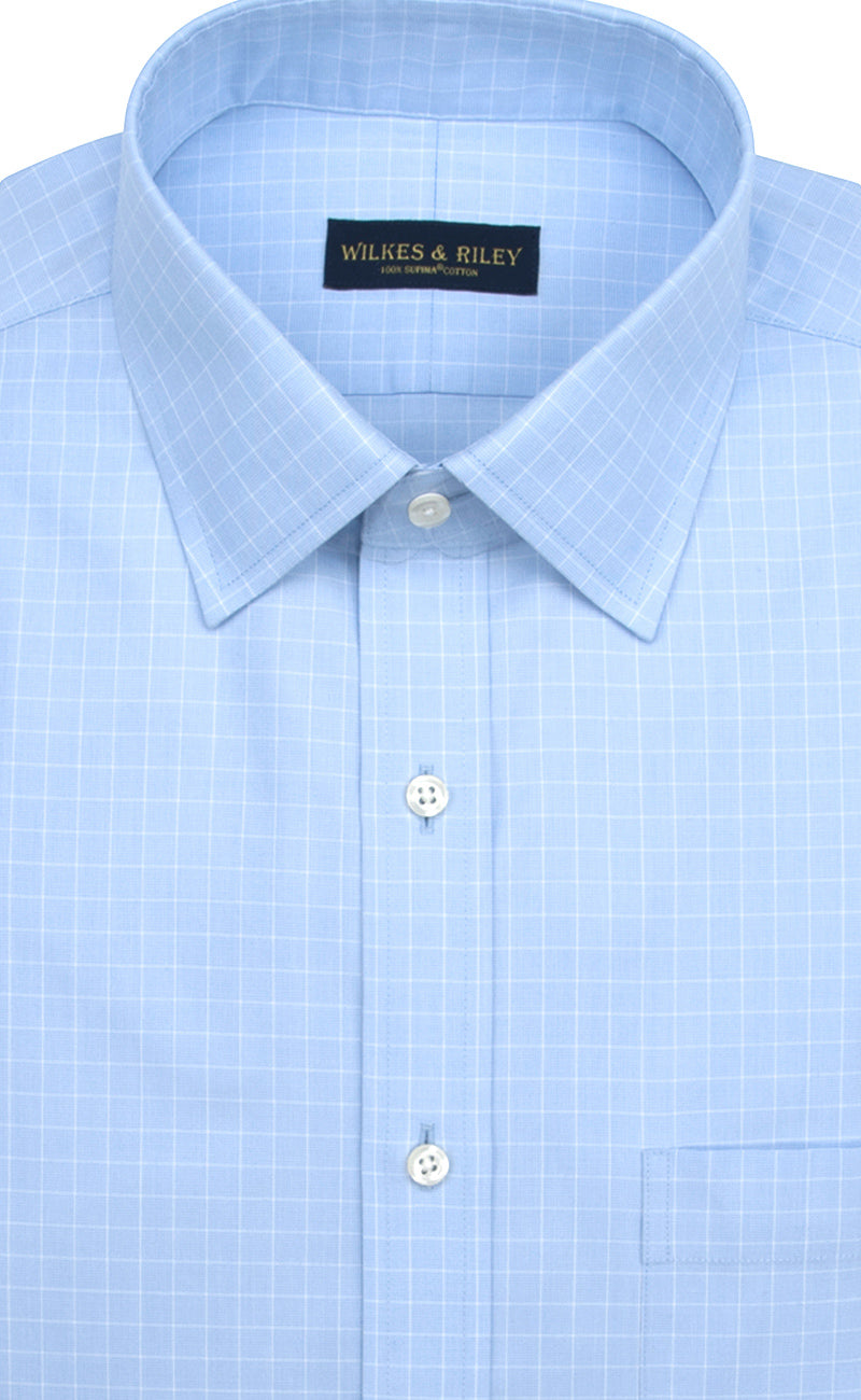 Tailored Fit Light Blue Ground Check Non Iron Men's Dress
