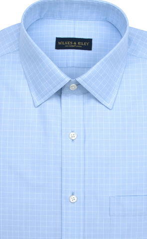 Wilkes & Riley Light Blue Ground Check Spread Collar