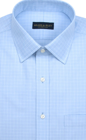 Tailored Fit Light Blue Ground Check Spread Collar Supima® Cotton Non-Iron Pinpoint Oxford Dress Shirt