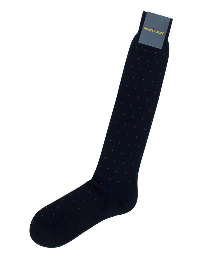 Navy Square Dots Merino Blend Socks- Over The Calf   * made in Italy  *
