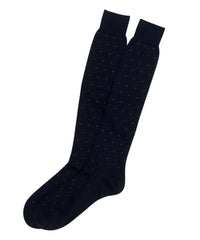 Navy Square Dots Merino Blend Socks- Over The Calf   * made in Italy  *