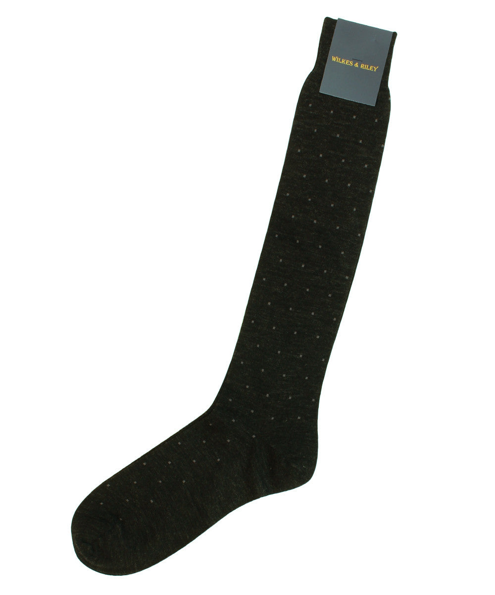 Charcoal Square Dots Merino Wool Over-The-Calf Sock