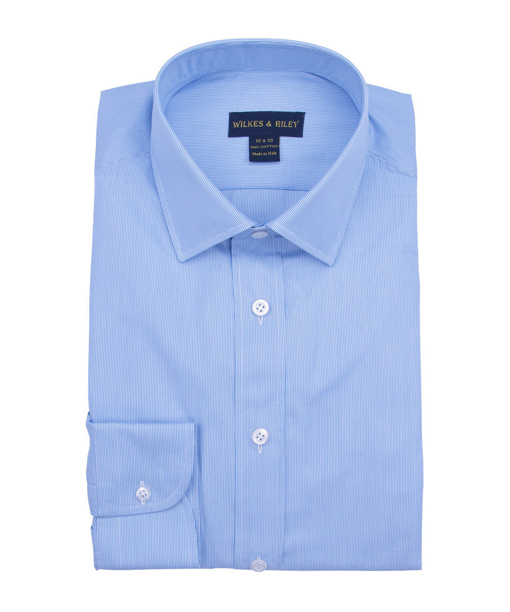 Wilkes and Riley Tailored Fit Fineline Stripe W/ White Ground Spread Collar Dress Shirt
