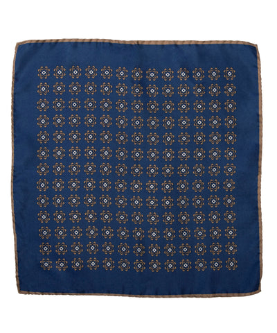 Wilkes & Riley Hand-Rolled Pocket Square - Navy With Gold Medallion