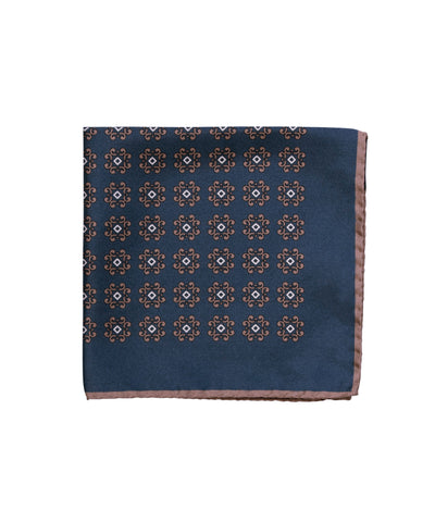 Wilkes & Riley Hand-Rolled Pocket Square - Navy With Gold Medallion
