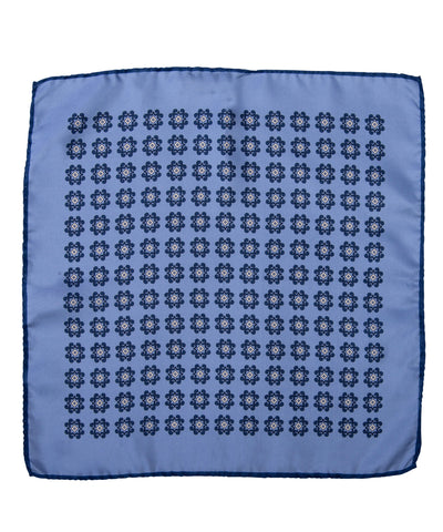 Wilkes & Riley Hand-Rolled Pocket Square - Light Blue Medallion