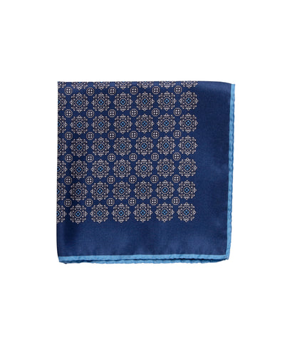Wilkes & Riley Hand-Rolled Pocket Square - Navy Medallion