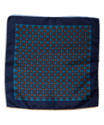 Wilkes & Riley Hand-Rolled Pocket Square - Teal Alternating Geometric