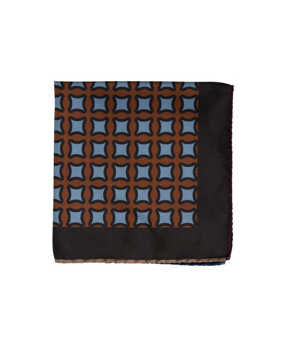 Wilkes & Riley Hand-Rolled Pocket Square - Rust Geometric