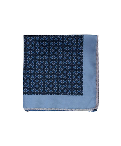 Wilkes & Riley Hand-Rolled Pocket Square - Blue All-Over Geometric