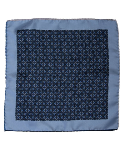 Wilkes & Riley Hand-Rolled Pocket Square - Blue All-Over Geometric