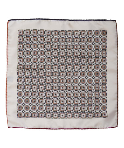 Wilkes & Riley Hand-Rolled Pocket Square - Tan All-Over Geometric