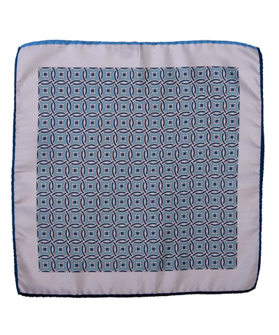 Wilkes & Riley Hand-Rolled Pocket Square - Teal All-Over Geometric