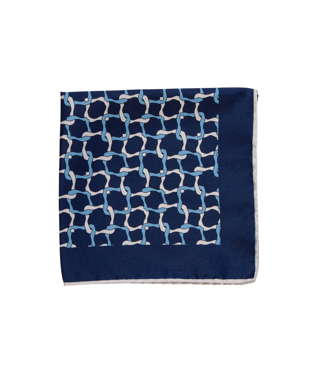 Wilkes & Riley Hand-Rolled Pocket Square - Navy Linked Geometric