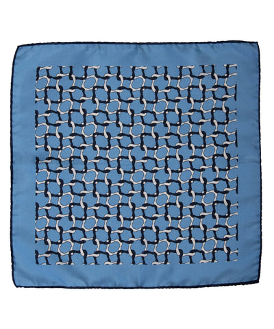 Wilkes & Riley Hand-Rolled Pocket Square - Light Blue Linked Geometric