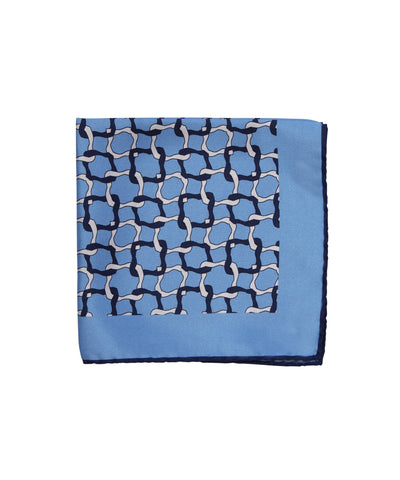 Wilkes & Riley Hand-Rolled Pocket Square - Light Blue Linked Geometric