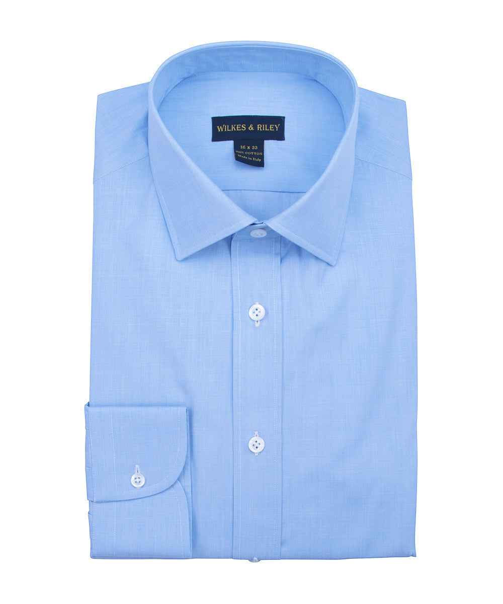 Wilkes and Riley Tailored Fit Blue End On End Dress Shirt Spread Collar
