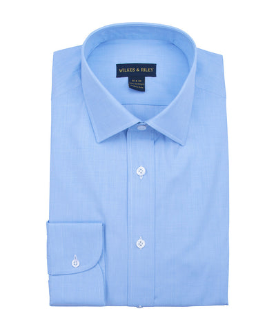 Tailored Fit Blue End On End Dress Shirt Spread Collar