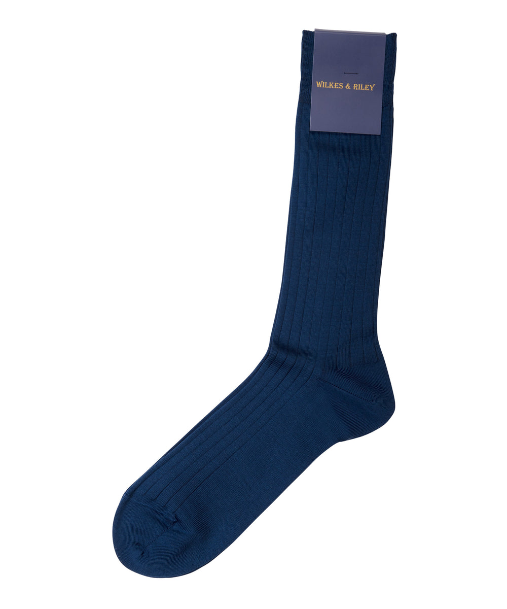 Blue Teal Cotton Lisle Mid-Calf Sock