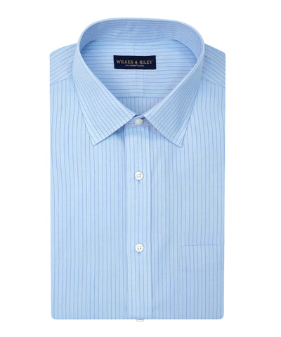 Tailored Fit Blue With Navy Stripe Spread Collar  Supima® Cotton Non-Iron Broadcloth