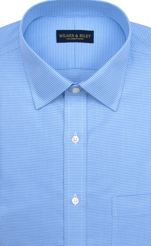 Wilkes & Riley Blue Houndstooth Spread Collar