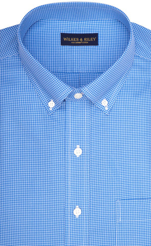 Tailored Fit Blue Mini Check Twill Button-Down Collar Supima® Cotton Non-Iron Sport Shirt (B/T)