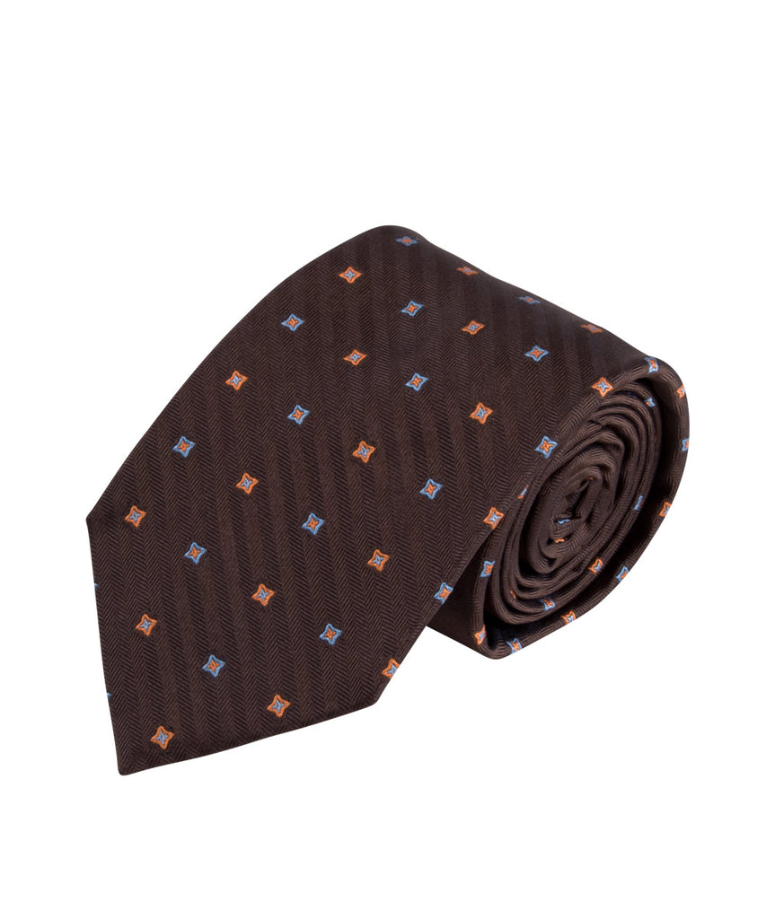 Brown Herringbone Neat Tie (Long)