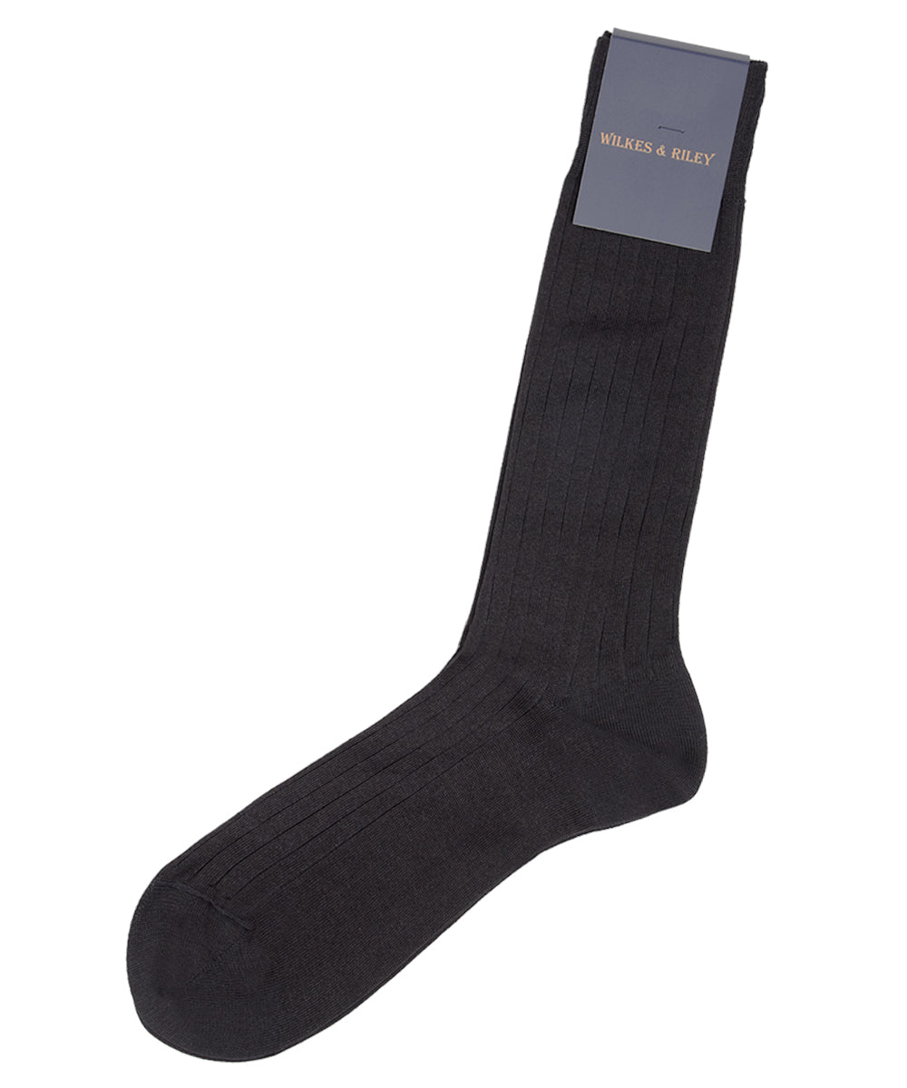 Charcoal Ribbed Cotton Lisle “Filo Di Scozia” - Mid Calf