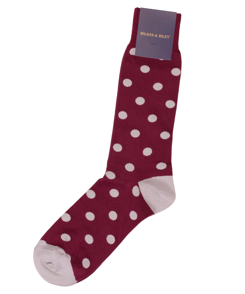 Crimson Large Dot Cotton Sock - Mid Calf