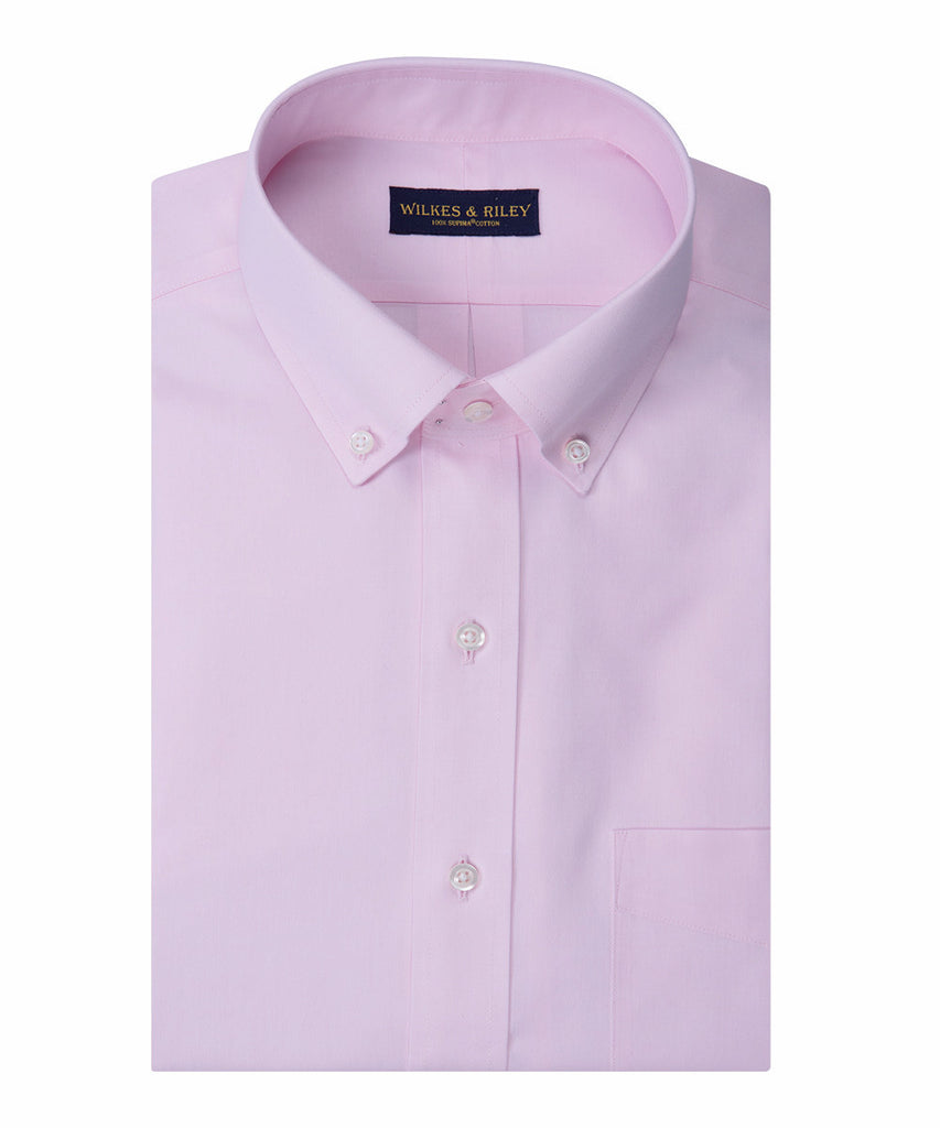 Classic Fit Pink Solid Button-Down Collar Supima® Cotton Non-Iron Pinpoint Oxford Dress Shirt