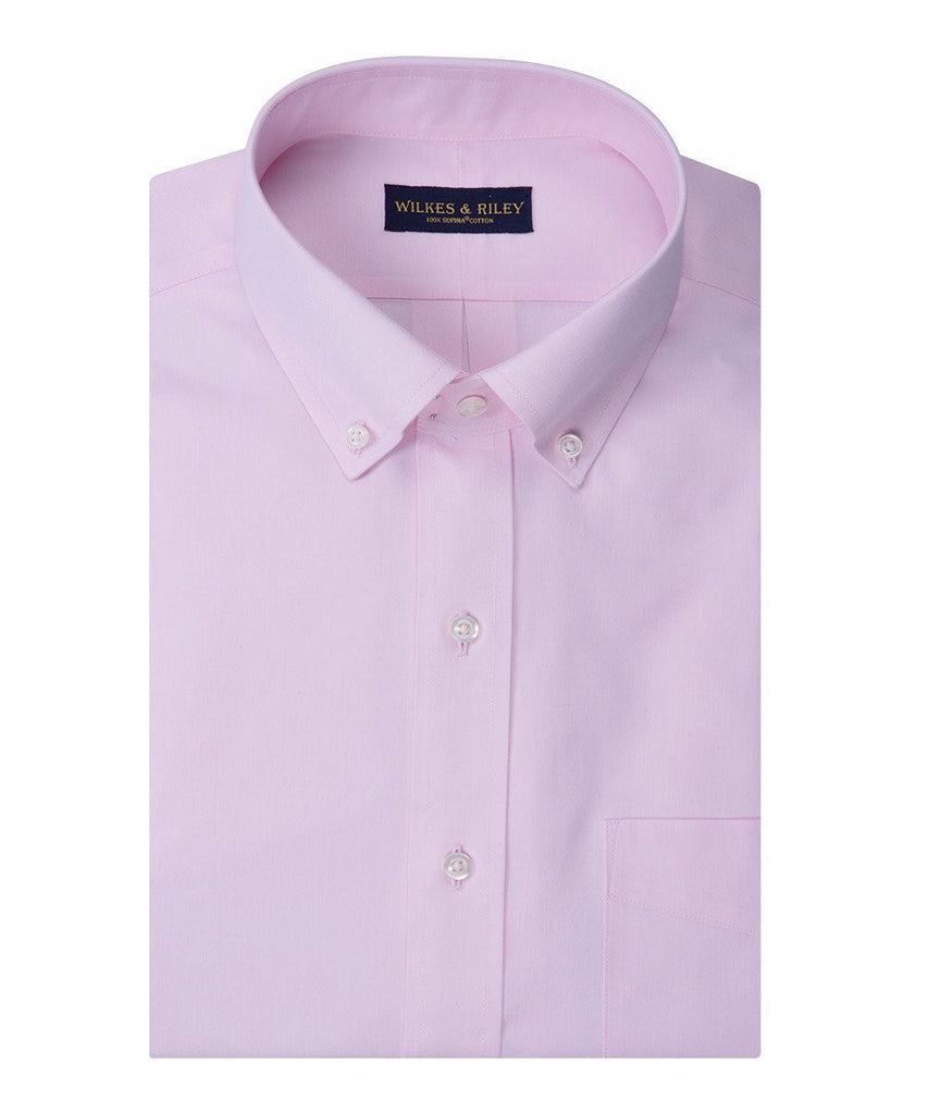 Slim Fit Pink Solid Button-Down Collar Supima® cotton Non-Iron Pinpoint Oxford Dress Shirt