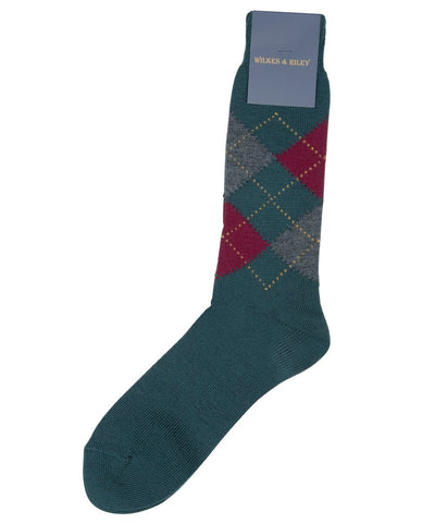 Forest Argyle Wool Crew Sock