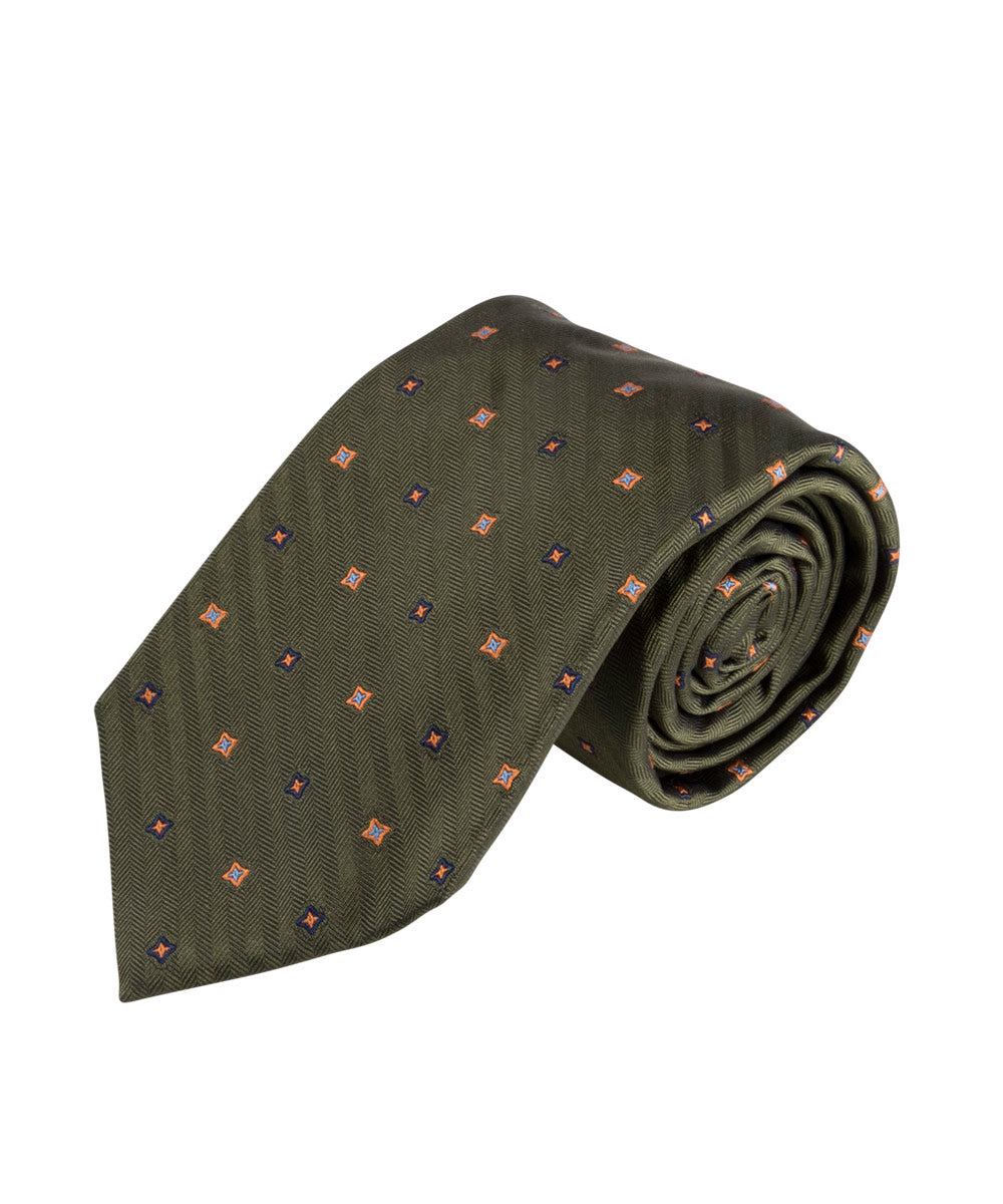 Green Herringbone Neat Tie