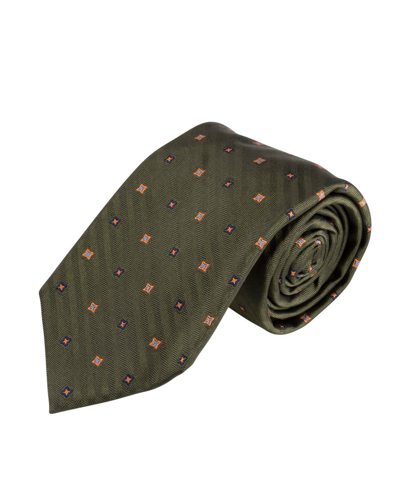 Green Herringbone Neat Tie (Long)