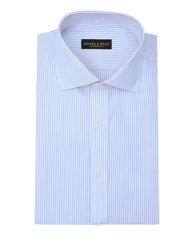 Tailored Fit Grey Stripe English Spread Collar  Supima® Cotton Non-Iron Broadcloth Dress Shirt