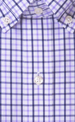 Tailored Fit Lavender / Navy Tattersall Button-Down Collar Supima® Cotton Non-Iron Broadcloth Sport Shirt (B/T)