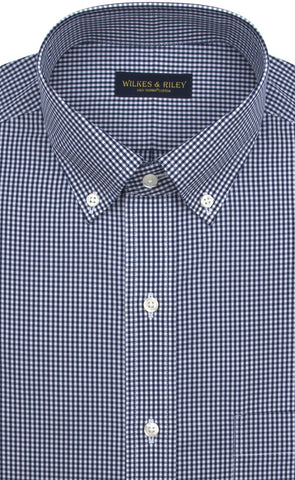 Classic Fit Navy Gingham Button-Down Collar Supima® Cotton Non-Iron Broadcloth Sport Shirt (B/T)