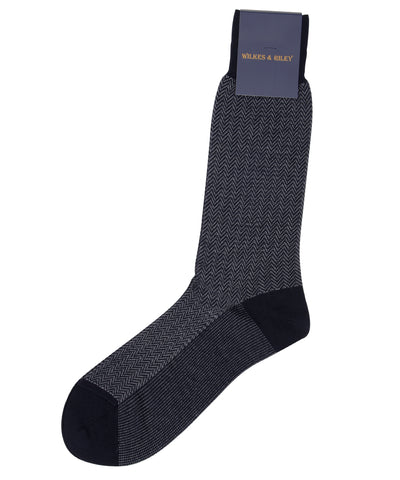 Navy Herringbone Mid Calf Zegna Baruffa Merino Wool