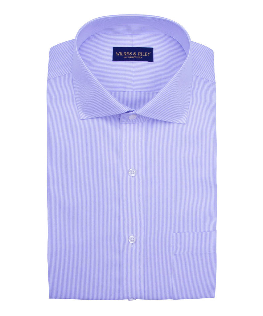 Tailored Fit Purple Stripe English Spread Collar Supima® Cotton Non-Iron Twill Dress Shirt