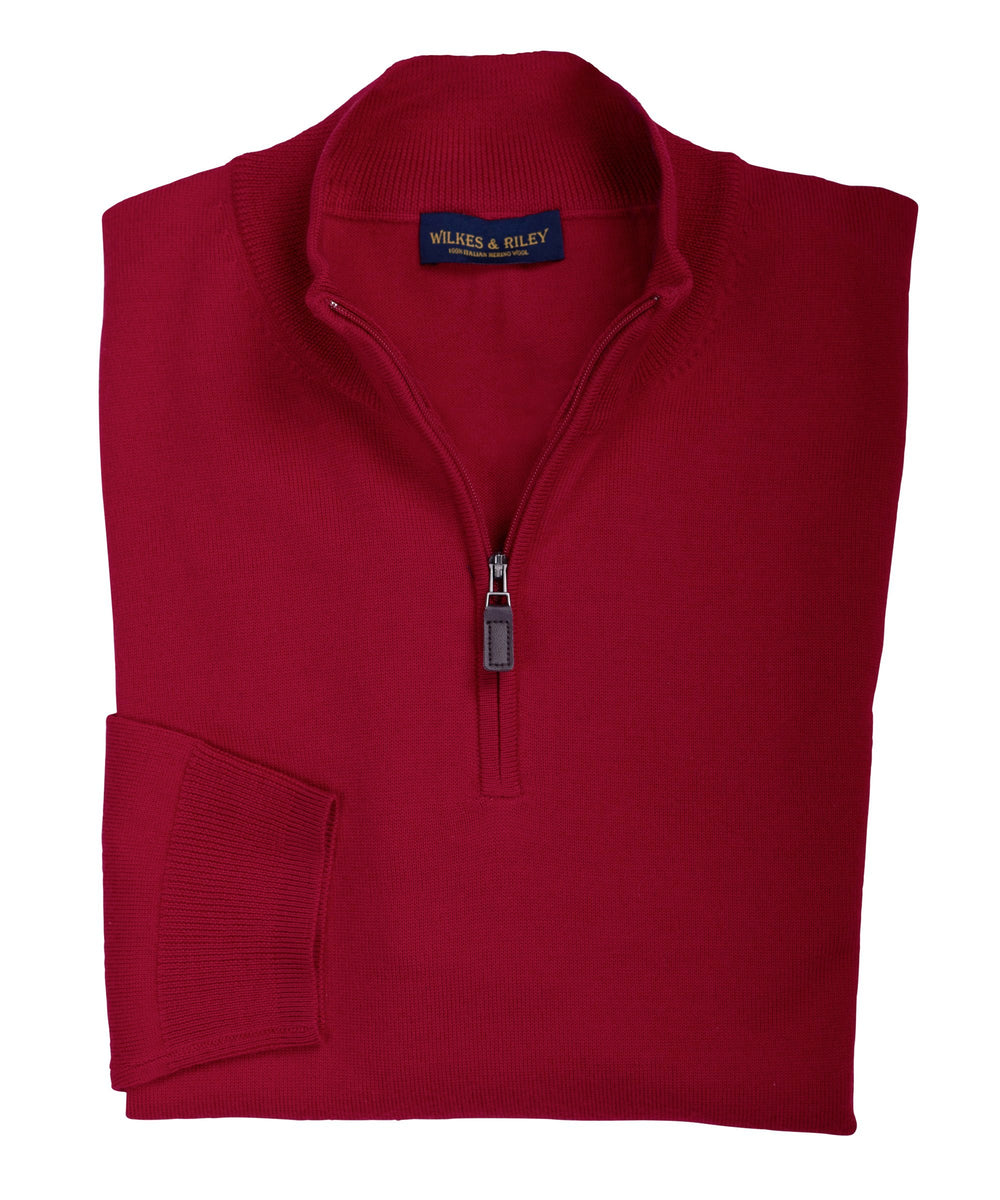 Ultra-fine Zegna Baruffa Half-Zip Merino Wool Sweater - Red