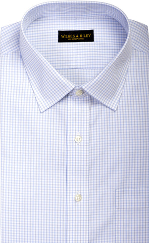Slim Fit Sky / Grey  Twill Check Spread Collar Supima® Cotton Non-Iron Dress Shirt