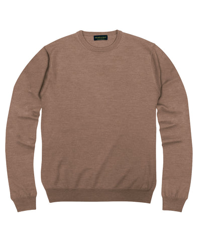 100% Pure Merino Wool Zegna Baruffa Crewneck Sweater - Camel