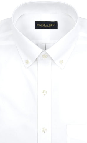 Classic Fit White Solid Button-Down Collar Supima® Cotton Non-Iron Pinpoint Oxford Dress Shirt (B/T)