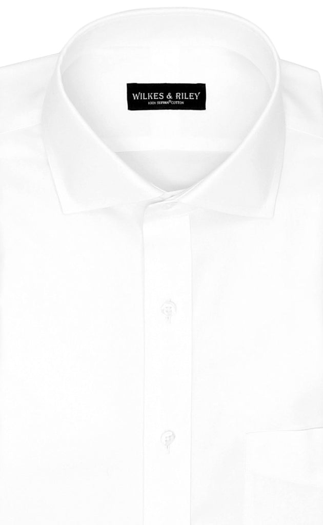 Wilkes and Riley Slim Fit White Solid English Spread Collar Supima® Cotton Non-Iron Pinpoint Oxford Dress Shirt