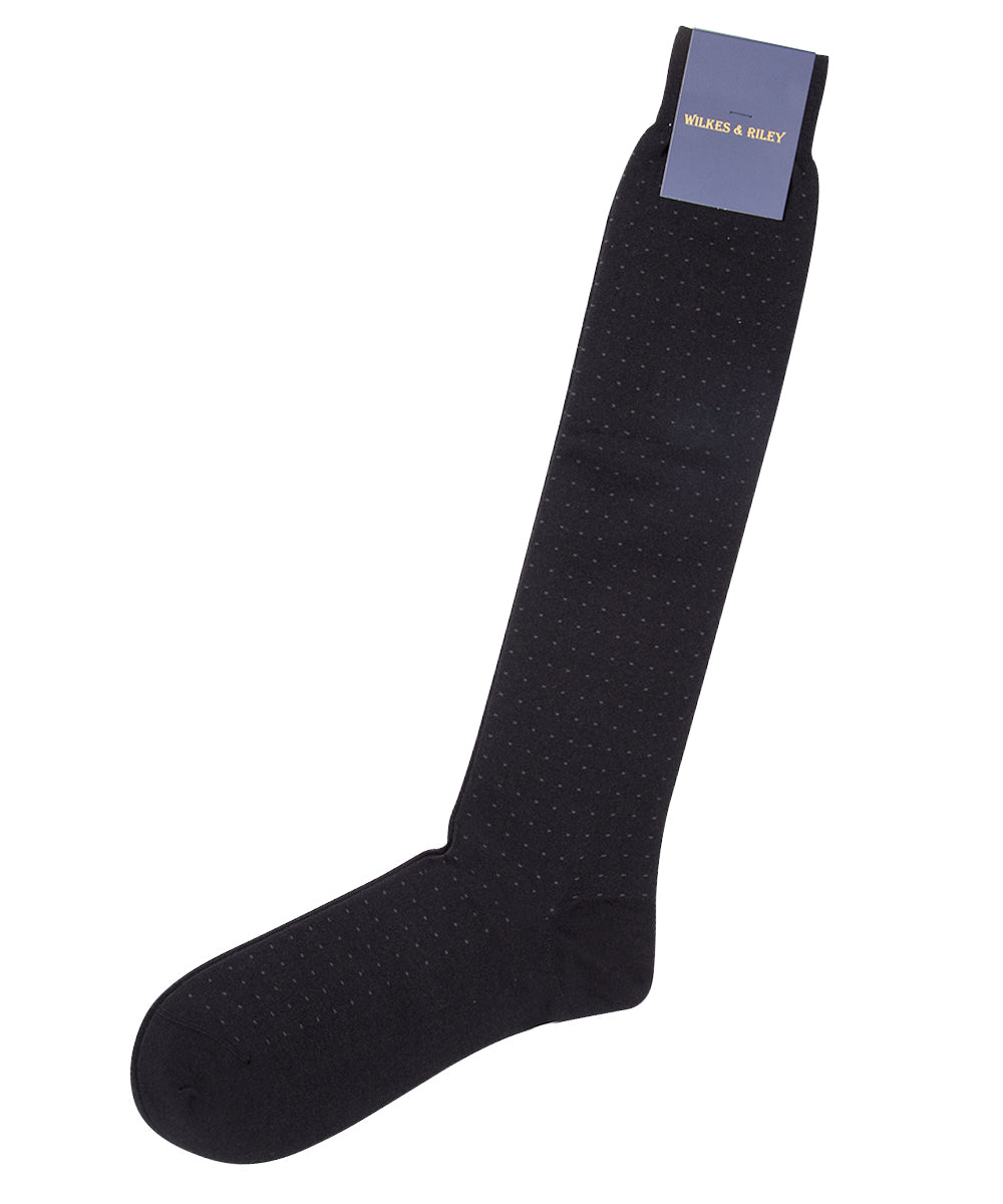 Black Pin Dot Zegna Baruffa  Merino Wool - Over the Calf