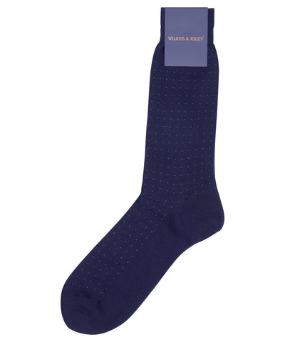 Navy Pin Dot Mid Calf Zegna Baruffa Merino Wool