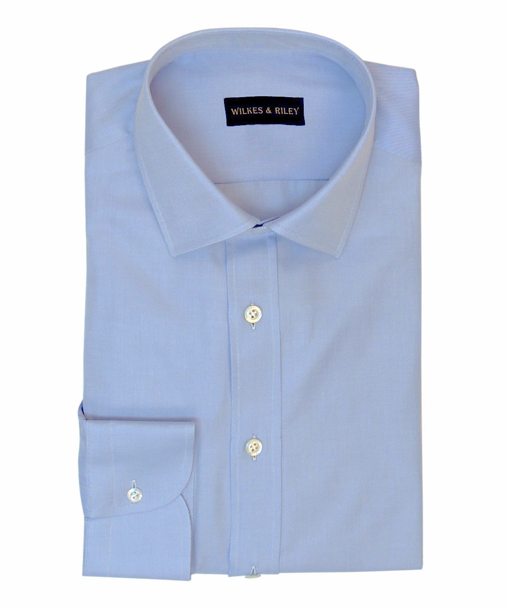 Wilkes and Riley Tailored Fit Blue Twill Solid w/ Spread Collar Button Cuff