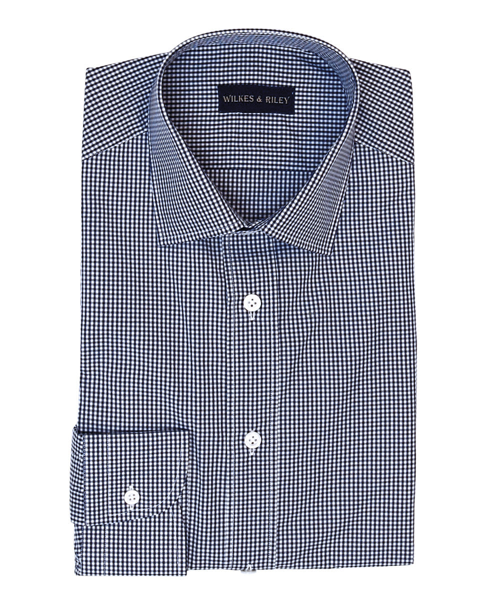 Wilkes & Riley Navy Gingham With English Spread Collar And Button Cuff