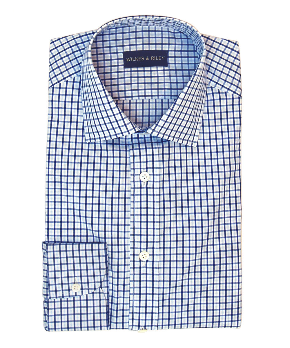 Wilkes & Riley Blue / Lt Blue Plaid with English Spread collar and Button Cuff